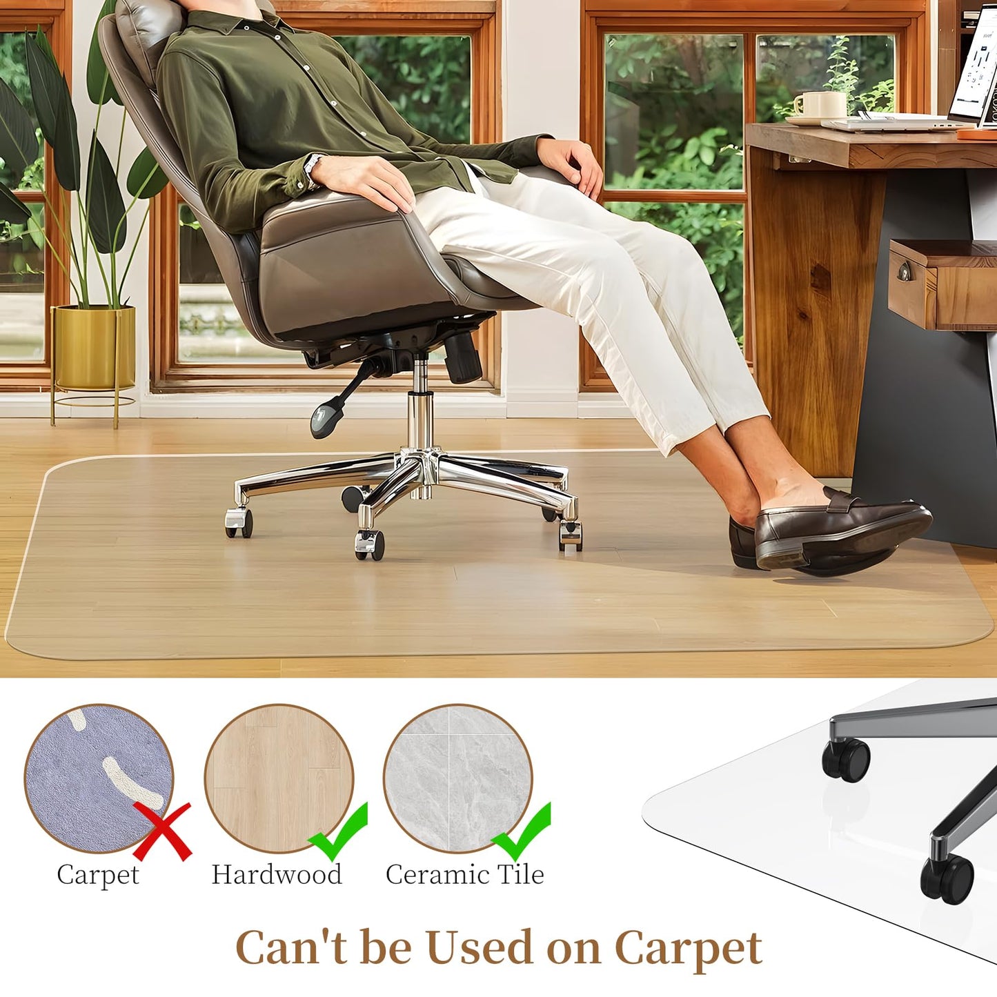 MESHDO Office Chair Mat for Hardwood Floor, 36" X 48" 2 Pack Chair Mat for Hard Floors, PVC Clear Floor Protector Rug Mat for Home and Office, Can't be Used on Carpet