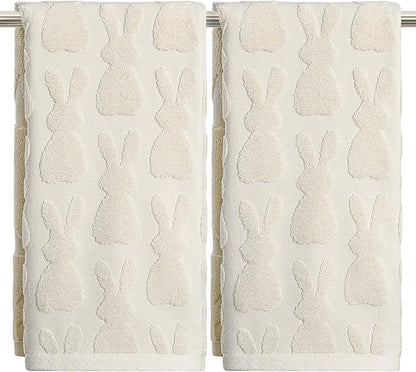 Artoid Mode 2 Pcs Beige 3D Rabbit Jacquard Easter Hand Towels