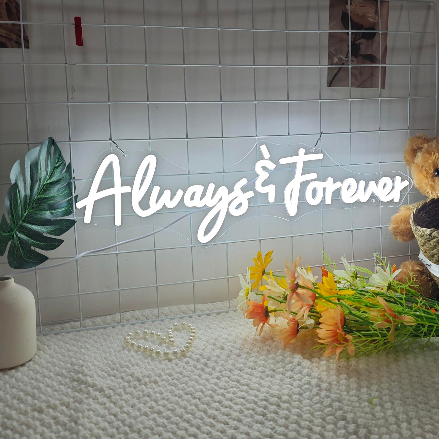 Always and Forever Letter LED Neon Sign for Lovers，Friends, Family Aesthetic Neon Light Signs,USB Powered LED signs, Wall Lights for Wedding,Anniversaries, Club ,Hotel ,Birthday Party Wall Hanging Decoration(20in)