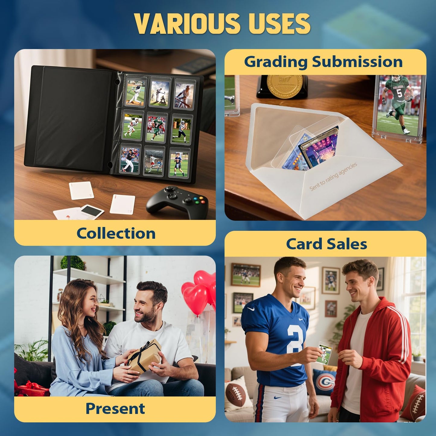 100ct Semi-Rigid Card Holder and 100ct Penny Sleeves, Grading Card Sleeves with 1/2" Lip, Card Submission Kit for PSA BGS SGC, Trading Card Protectors for Grading Sending Collection Storage