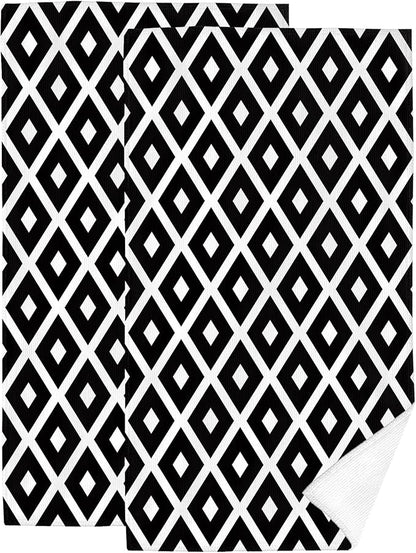 Black and White Diamond Hand Towels for Bathroom Set of 2 Soft Absorbent Modern Decorative Bath Towels for Farmhouse Home Spa Gym Yoga Black White Bathroom Decor 14"x28"
