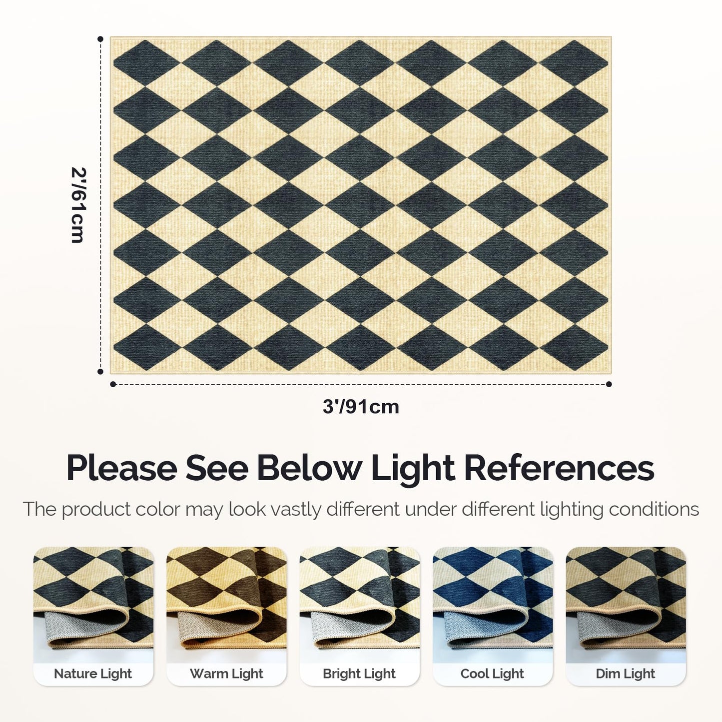 LIVEBOX Checkered Area Rug 2x3 - Small Entryway Rug Non Slip Washable Kitchen Mat, Bathroom Rugs Under Door, Moroccan Soft Indoor Carpet for Bedroom Laundry Entrance