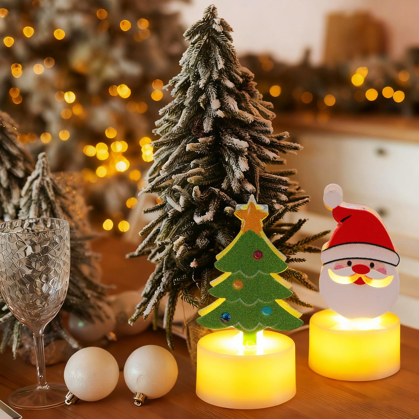 Sariiraw Christmas Tealight Candles, 6PCS Flameless LED Tea Lights with 6 Festive Designs Battery Operated for Holiday Table Centerpiece Decor