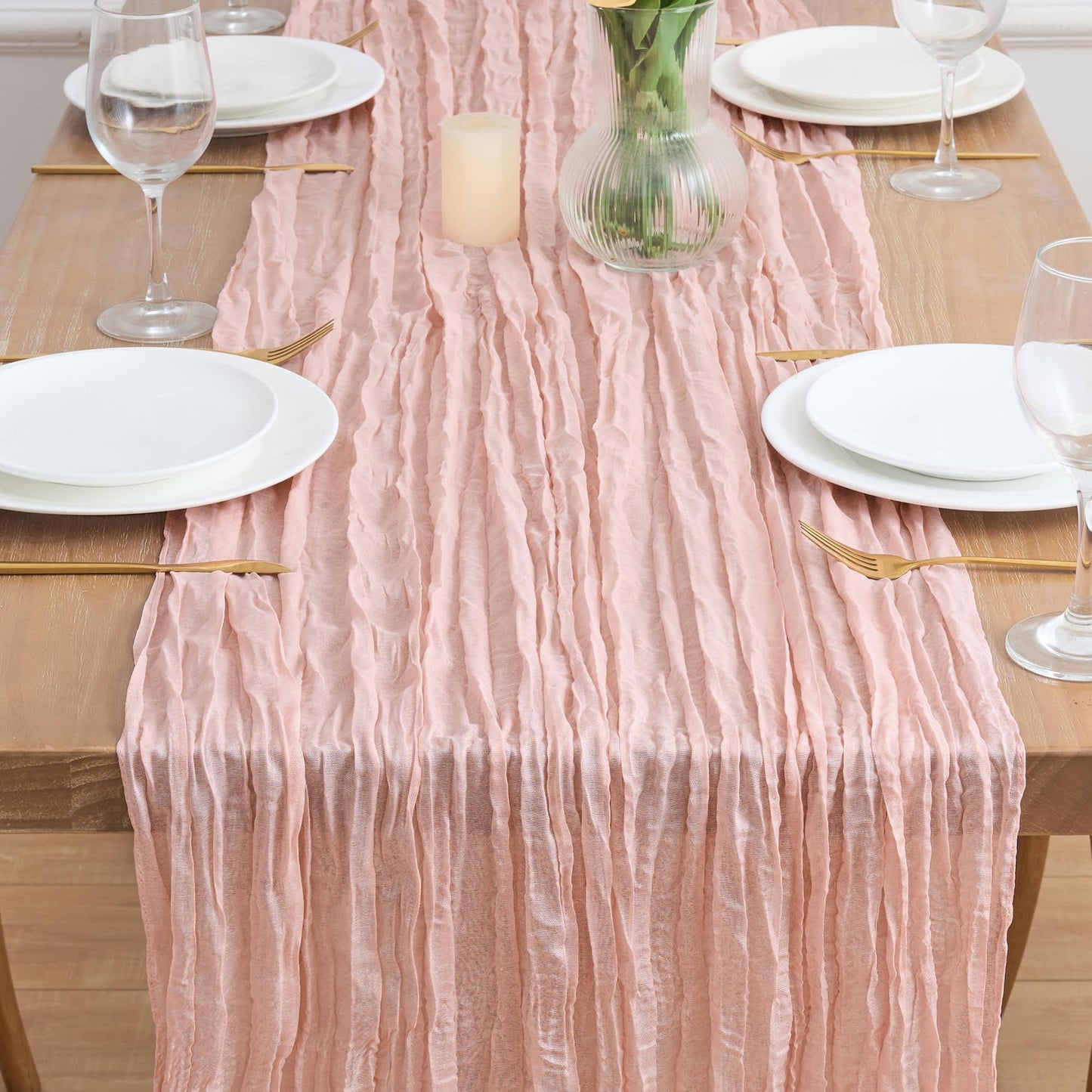 Asee'm Cheesecloth Table Runner 120 Inches Dusty Pink Boho Gauze Cheese Cloth Runner 10FT Rustic Sheer Summer Spring Easter Table Runners for Wedding Baby Shower Holiday Party Decoration