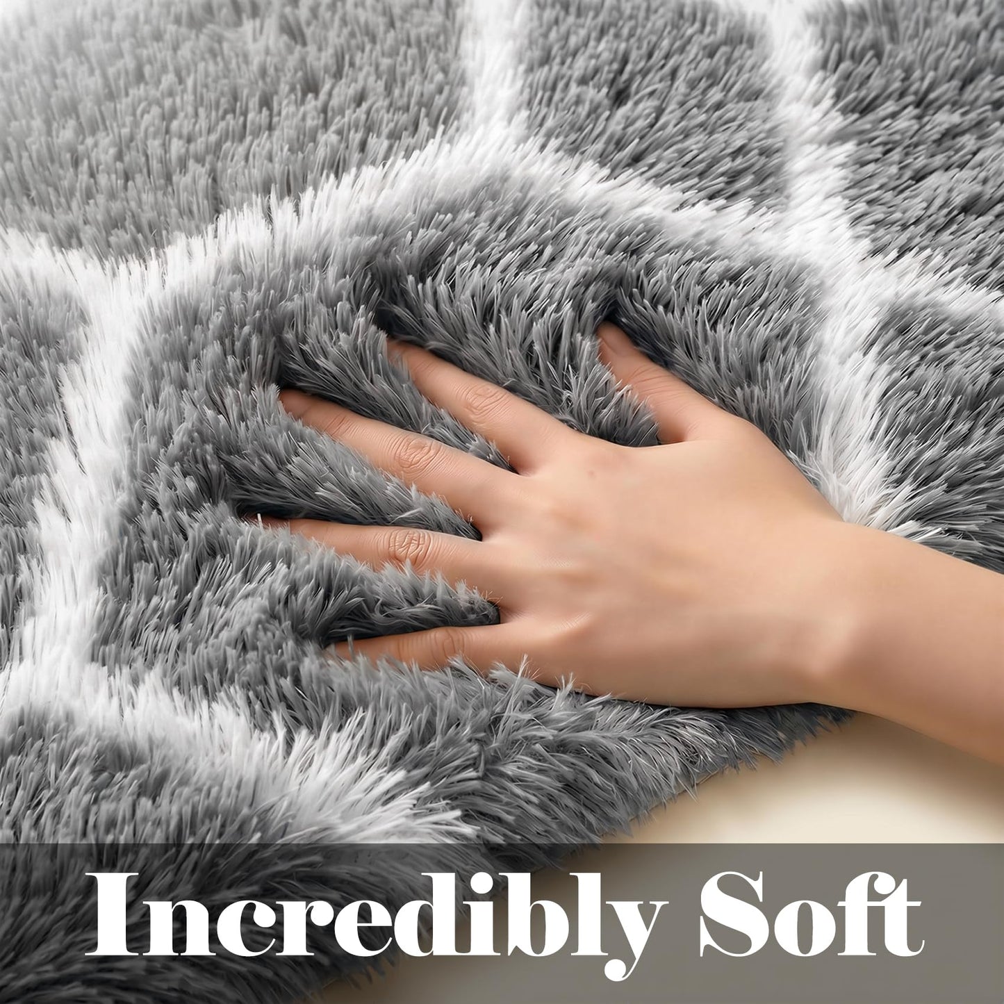 ONASAR 8x10 Area Rugs for Living Room, Fluffy Grey and White Bedroom Rug, Geometric Boho Large Soft Plush Shaggy Fuzzy Floor Carpet for Nursery Kids Classroom Playroom Dorm Home Decor