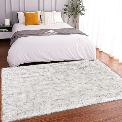 Latepis Area Rug 5x8 Living Room Rugs White with Grey Tips Large Bedroom Fluffy Shag Rugs Washable Faux Fur Rug for Dorm Soft Rugs Home Decor Rectangle
