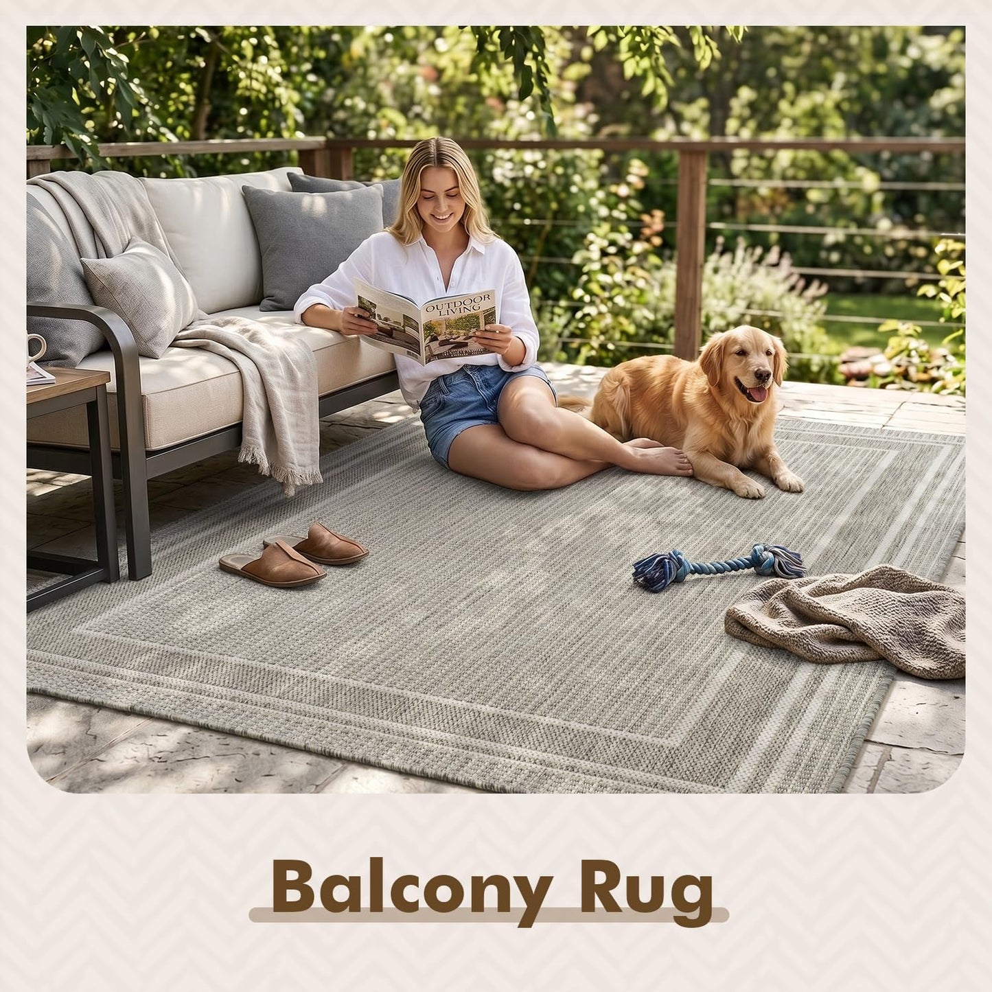 MontVoo-Outdoor Rug-Patio Rug 5x7 ft Polypropylene Indoor Outdoor Rugs Outdoor Carpet for Patio Deck Balcony Porch, Textured Weave, Durable for High Traffic, Fade-Resistant, Modern Silver Grey