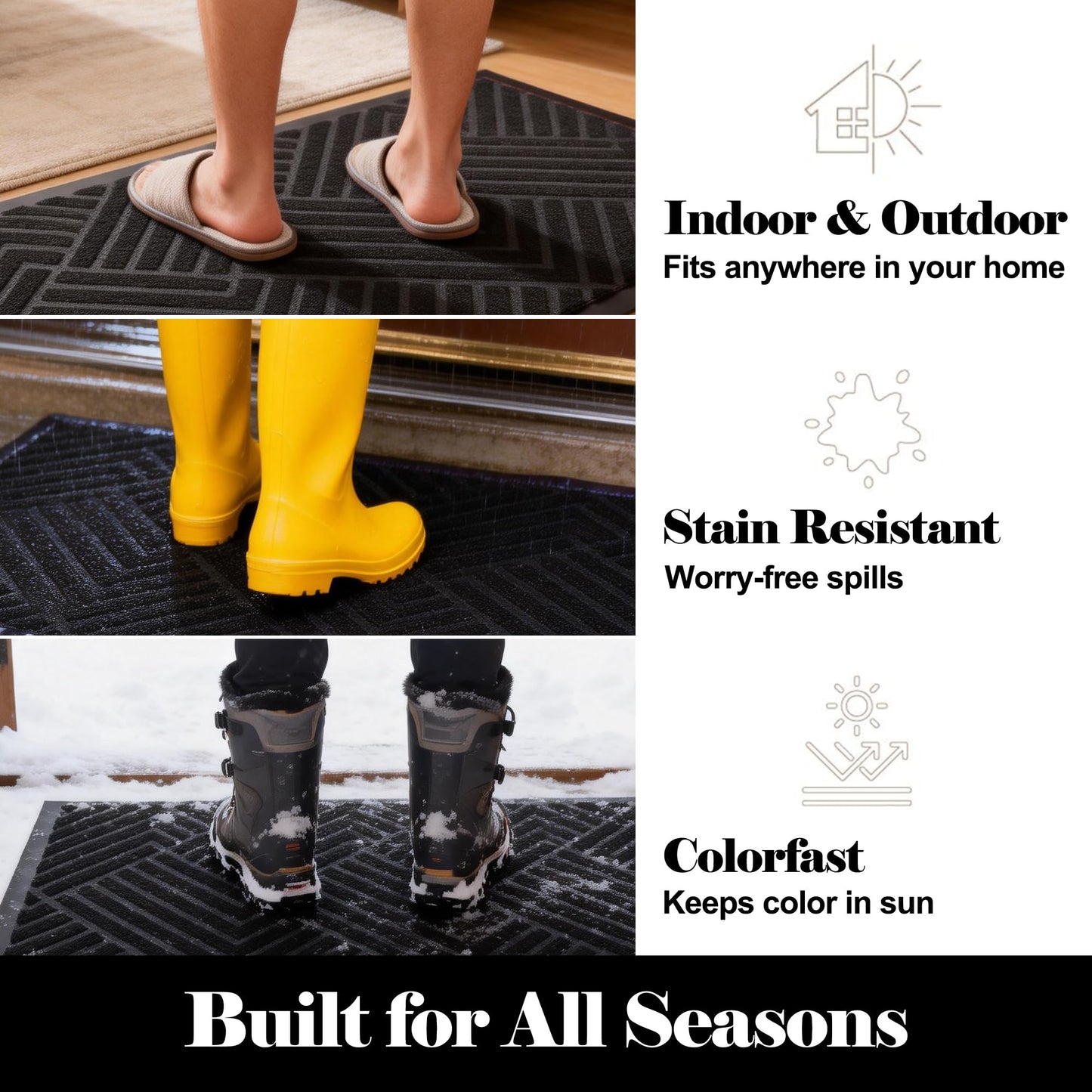 3' x 10' Commercial Runner Rug, Extra Long Front Door Mat, Hallway Runner Floor Mat with Non Slip Low Profile Backing, Indoor Outdoor Entryway Mat, Trap Dirt and Moisture for Patio, Garage, Black