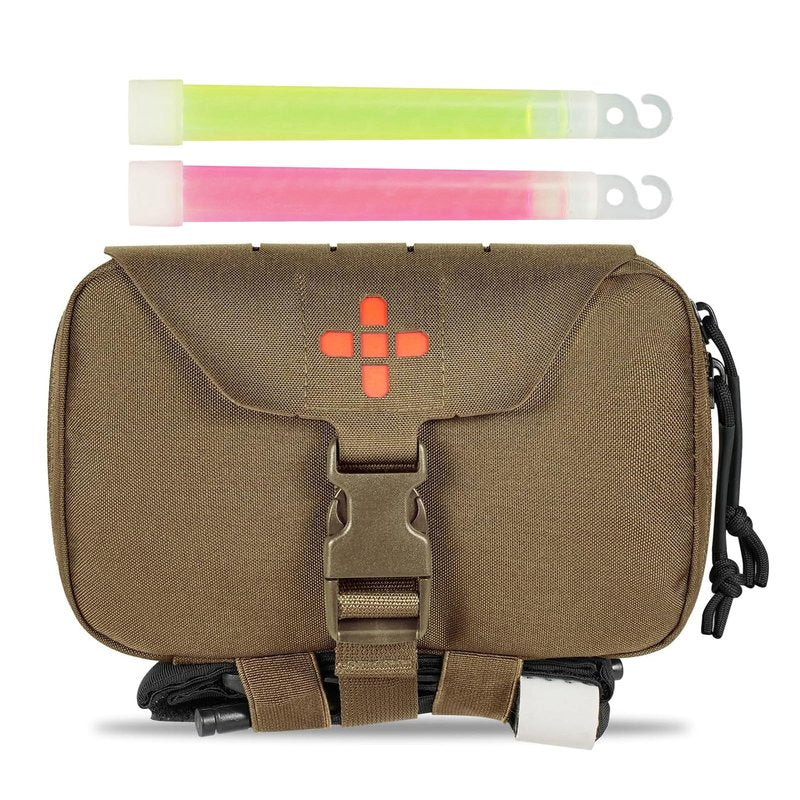 Lonloke Ifak Pouch-Rapid Deployment Tactical MOLLE Trauma Kit Pouches, Quick Release Tear-Off Medical First Aid Kit Organiser with Red Immediate Identify for Emergency Surviva. (CB+Glow Sticks)