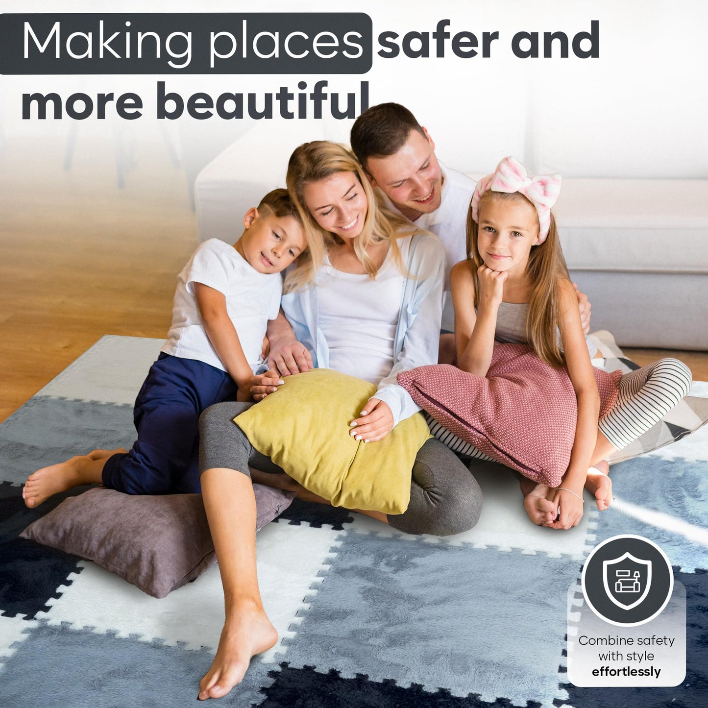 Vibezy Foam Puzzle Floor Mat - Large 16 Piece Interlocking Carpet Tiles, Thick Padded Squares for Baby Play Mats & Flooring Tile with Cushions (Blac)