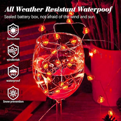 pozzolanas LED Heart Fairy Lights Battery Operated, 50 LED 17FT Copper Wire Mini String Lights Waterproof Starry Lights for Bedroom,Halloween,Christmas,Parties Wedding Decoration (Red, 2 Pack)