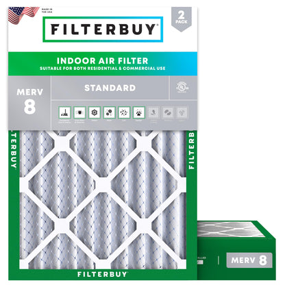 Filterbuy 18x20x4 Air Filter MERV 8 Essential Dust & Allergy Defense (2-Pack), Electrostatic Pleated HVAC AC Furnace Filters Replacement, Made in USA (Actual Size: 17.50 x 19.50 x 3.63)