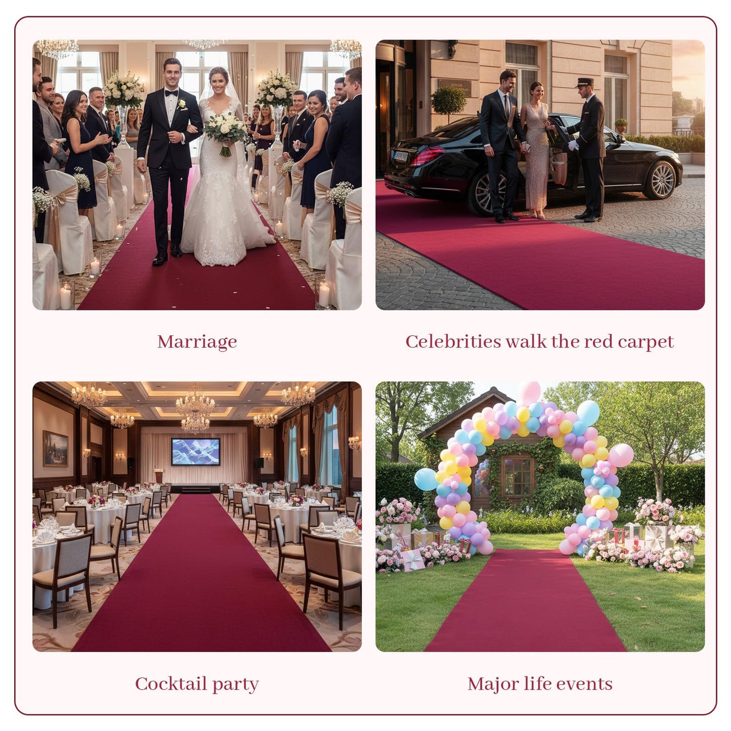 Nuanchu 1 Roll Cuttable Aisle Runner with Rubber Backing 2 x 65 ft Non Slip Carpet Rug Entryway Runway Carpet Runner for Wedding Ceremony Event Indoor Outdoor Party Decor(Burgundy,Felt)