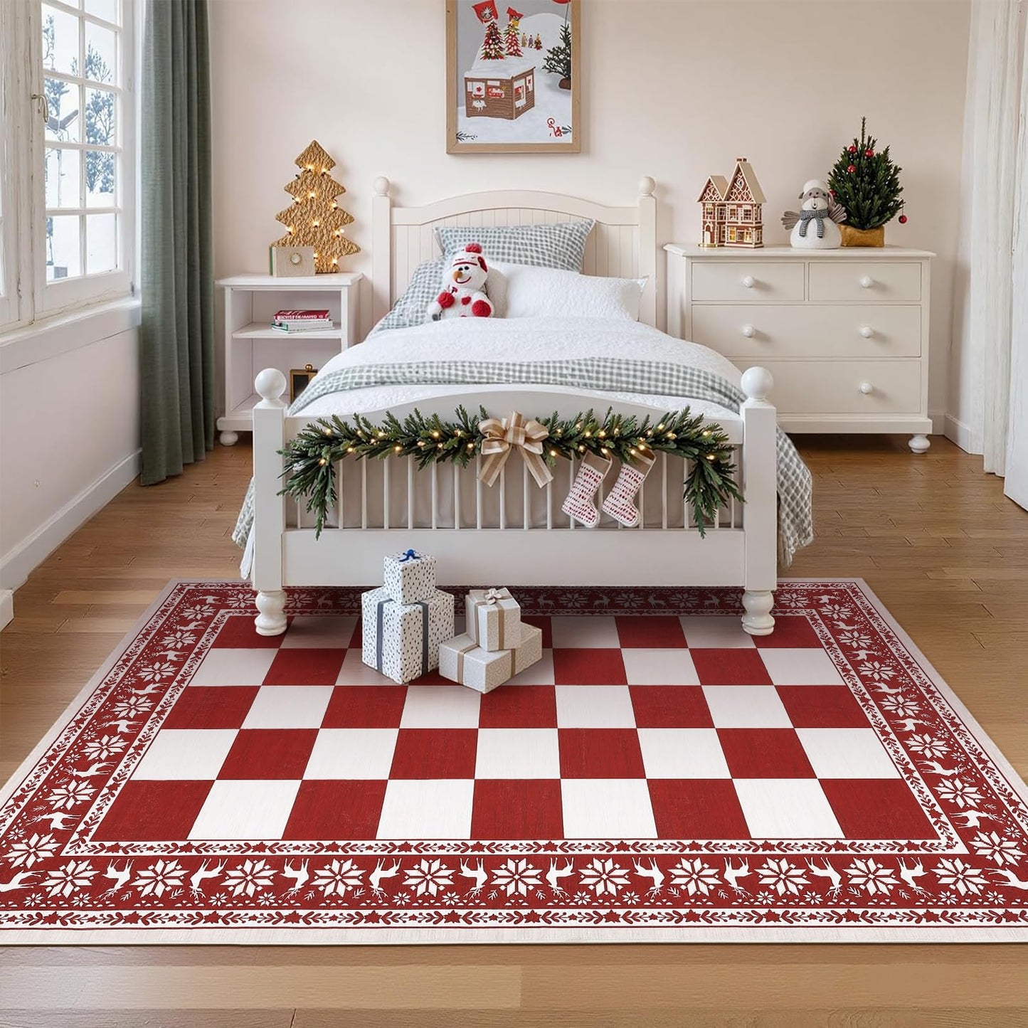 Garvee 4x6 Rugs for Living Room, Checkered Christmas Rugs for Holiday Decor, Non Slip Low Pile Washable Rug for Kitchen, Entryway, Bedroom, Red