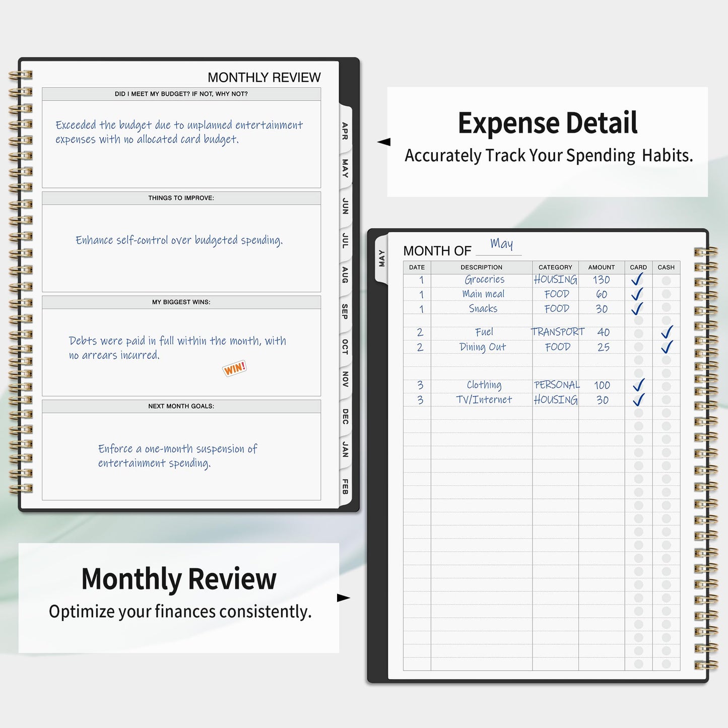 Budget Planner - Monthly Budget Book for Daily Expense Tracking, Business, Debt, Savings, B5 (7.3" x 10.15") Undated Financial Planner with Stickers Manages Your Money Effectively Anytime, Black
