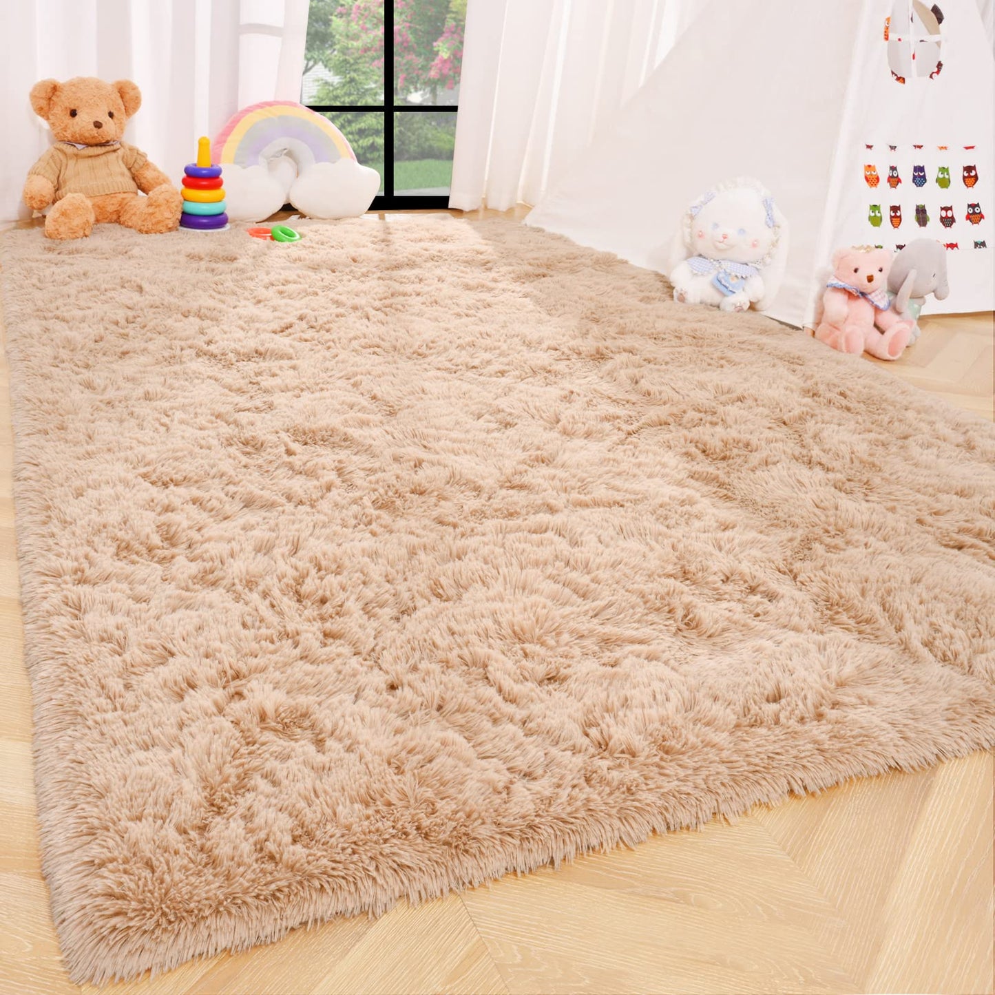ISEAU Fluffy Rug Carpets Soft Shaggy Area Rugs Indoor Floor Mats for Kids Room Fuzzy Carpet Comfy Cute Nursery Mat Bedside Rug for Boys Girls Bedroom Living Room Home Decor, 3ft x 5ft,Camel