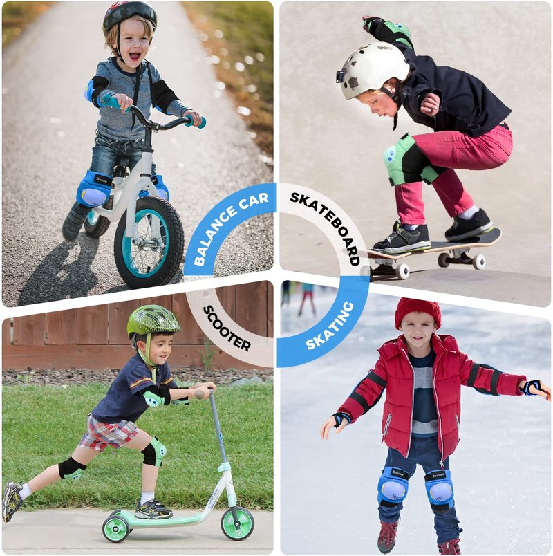 BOSONER Kids Knee Pads Set for 3-15 Year, Knee Elbow Pads and Wrist Guards for Boys/Girls, Child Protective Gear for Biking, Skating, Skateboarding, Roller Skating, Cycling, Scooter