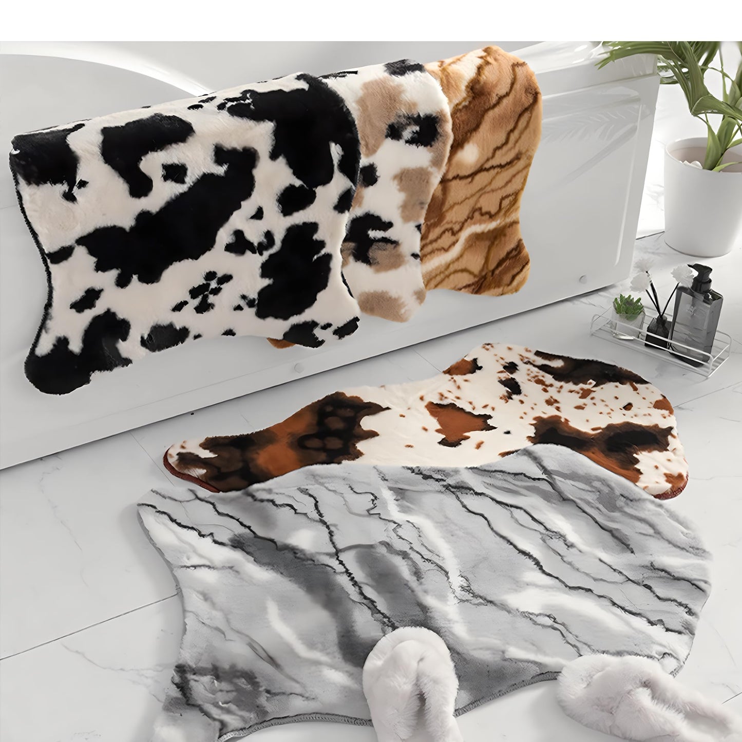 mamrug Coffee and White Cow Cute Bath mat,Faux Rabbit Fur Non-Slip Shaggy Water Absorbent Microfiber Soft Fluffy Bathroom Rugs,Washable for Home Decor Living Room Soft Plush Rug 23.6x35.4 inch