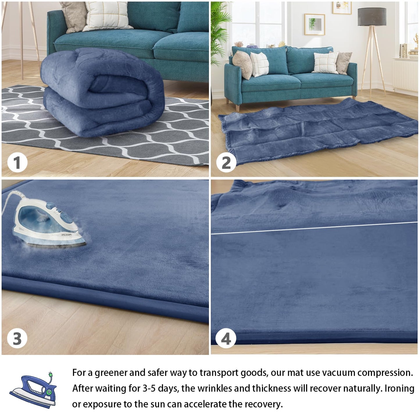 ILPEOD Baby Play Mat for Floor Nursery Rug Muscle Mat Area Rug Playroom Rug 79"x158" Playpen Mat Elastic Foam 1.3" Thick Crawling Mat for Babies,Toddlers, Infants, Kids,Sapphire Blue