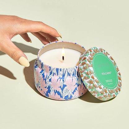 Capri Blue Scented Candles for Women & Men - Pattern Play Travel Tin Small Candles - Soy Wax Blend - Luxury Home Decor with Notes of Tropical Fruits and sugared Citrus (Volcano, 8.5 oz)