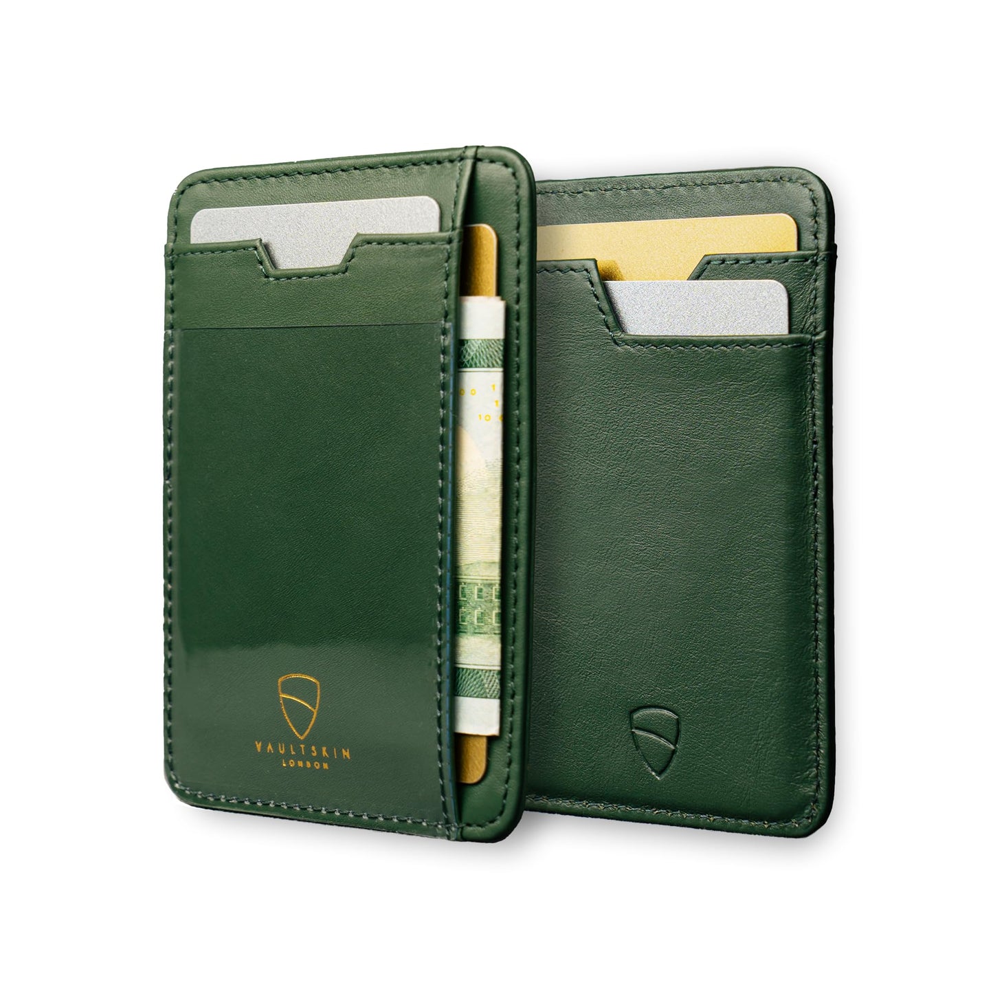 Vaultskin BRIXTON Slim RFID Wallet for Men - Leather Front Pocket Minimalist Card Holder Wallet with ID Window & Gift Box (Hunter Green)