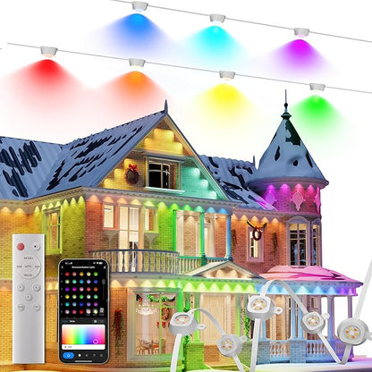 Permanent Outdoor Christmas Lights Pro, 100ft RGBWW & 60LM Triple-LED Smart Lights, Christmas Decorations Outdoor with 79 Scene Modes, IP67 Waterproof Work with Alexa, Google Assistant