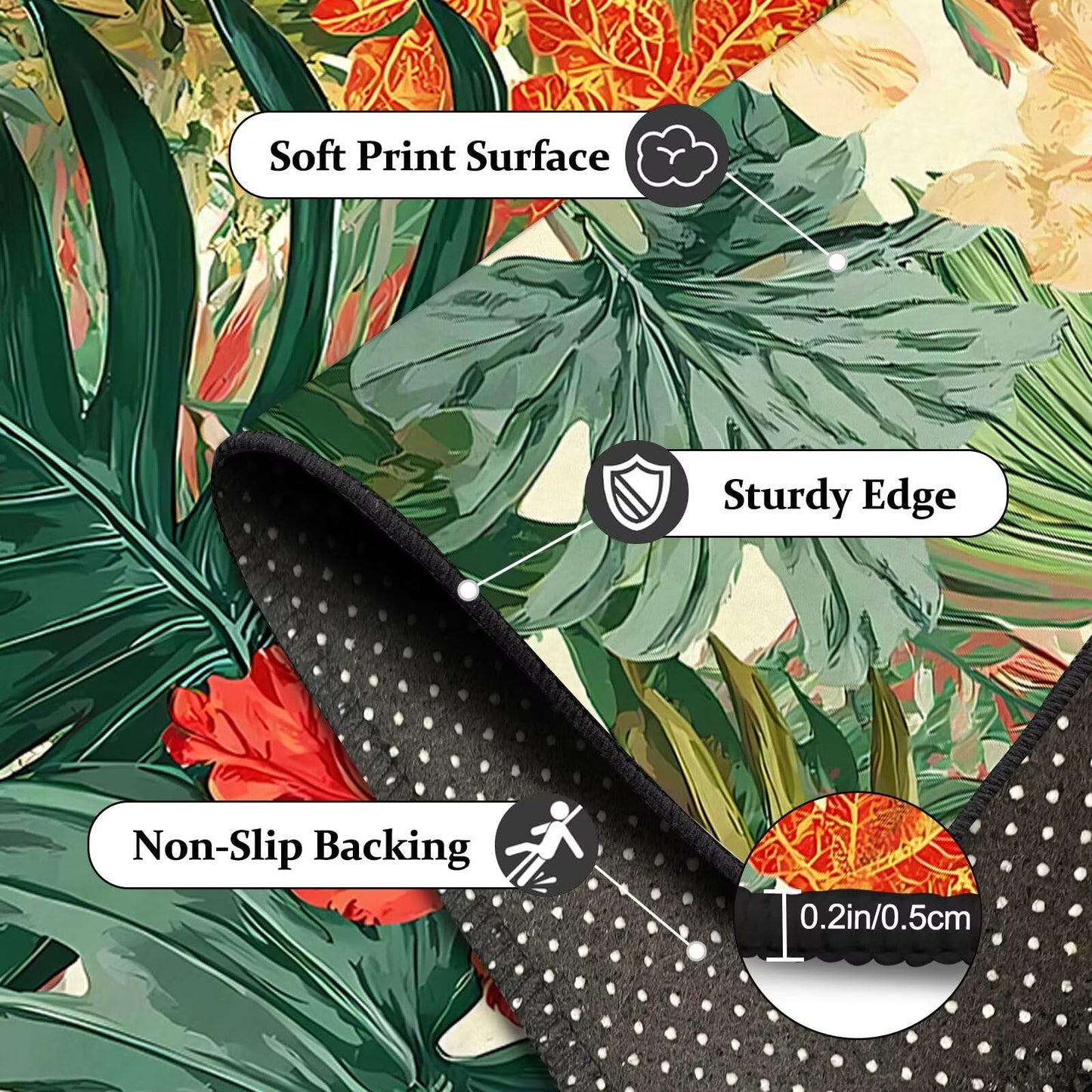 DJNEAR 5' x 7' Tropical Hawaiian Plant Area Rug Palm Leaf Hibiscus Living Room Carpet Nature Forest Floor Mat Doormat for Kids Dining Room Bedroom Playroom Laundry Nursery