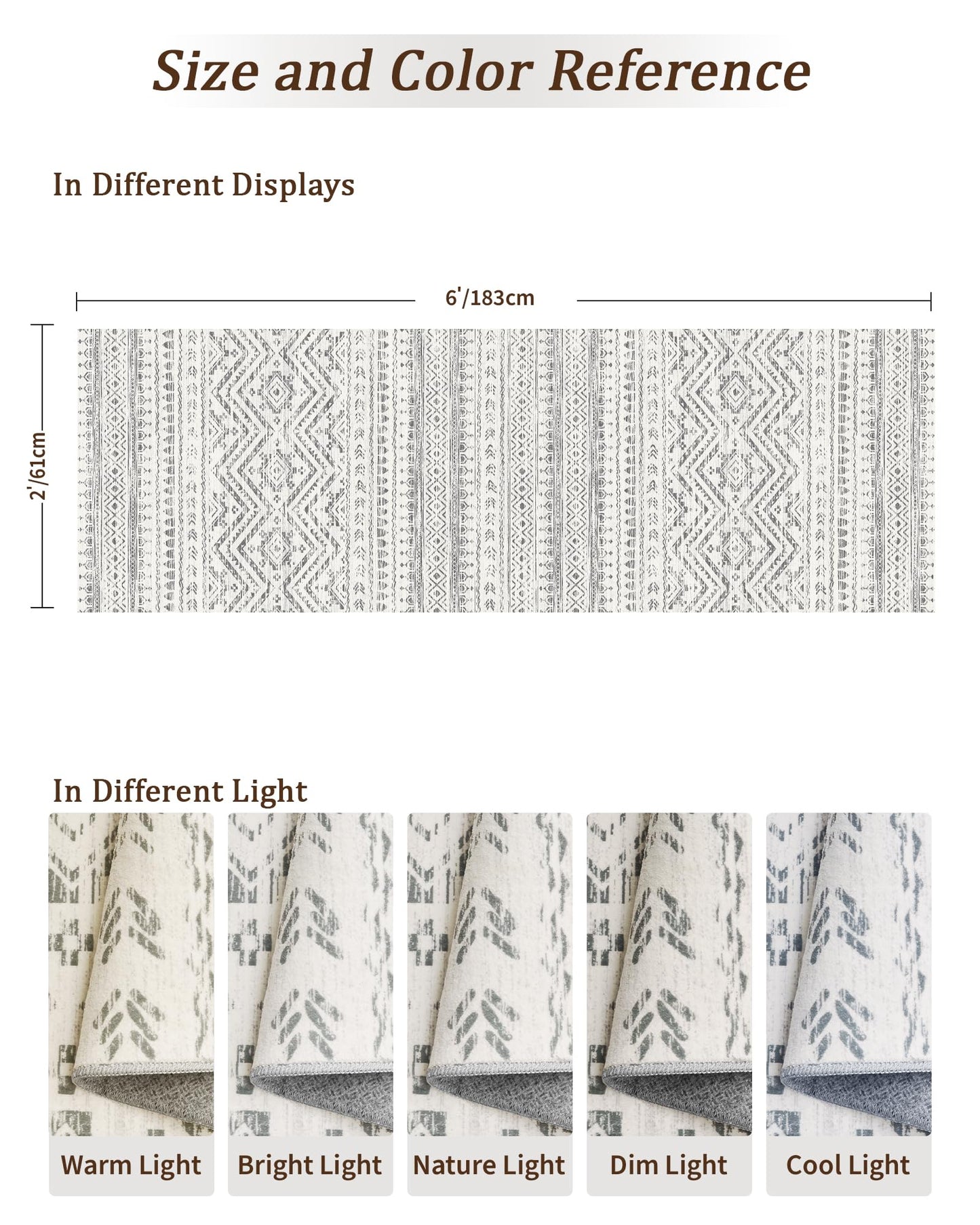 Miukiki 2x6 Hallway Runner Rug Moroccan Washable Kitchen Rug Non Slip Indoor Floor Kitchen Runner Rug Foldable Carpet for Bathroom Laundry Room with Low Pile(Grey,2'x6')