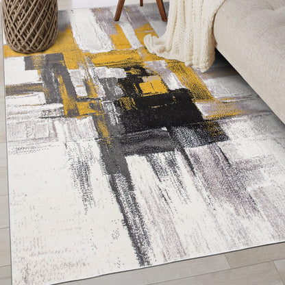 Rugshop Gold Modern Abstract Area Rug — Non-Shedding for Living Room, Bedroom and Dining Room 5' x 7'