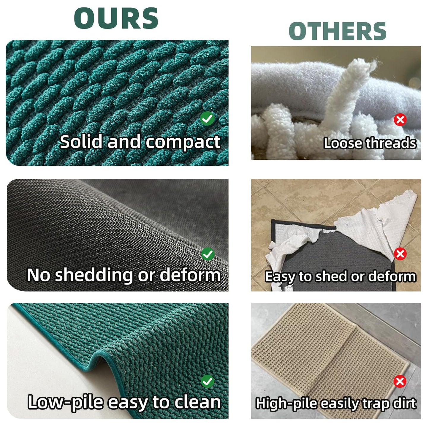 TYUU Bathroom Rugs Non Slip Washable, Super Absorbent Thin Bath Mat Small Quick Dry Low Pile Bathroom Rug, Dark Green 16"x24"