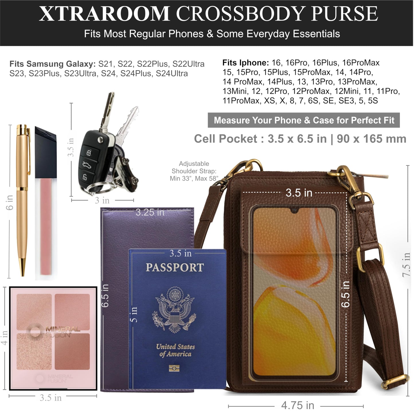 BULL GUARD Crossbody Leather Cell Phone Bag, Anti Theft and RFID Blocking