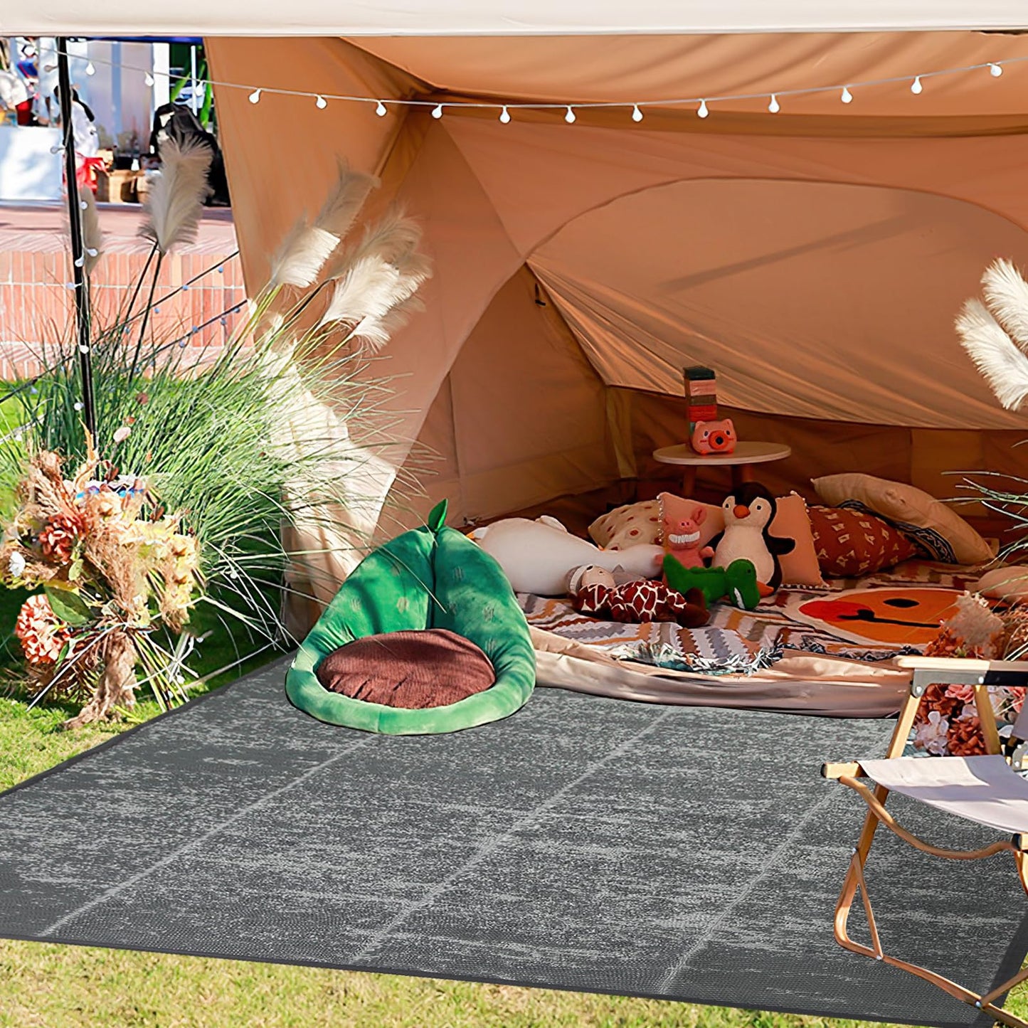 5'x 8' Outdoor Rug,Waterproof Reversible Patio Rugs,5x8 ft Plastic Straw Outdoor Carpet Foldable Plastic Camping Mat for Outside RV, Patio,Picnic,Camper,Balcony,Porch(5 x 8,Deep Gray)