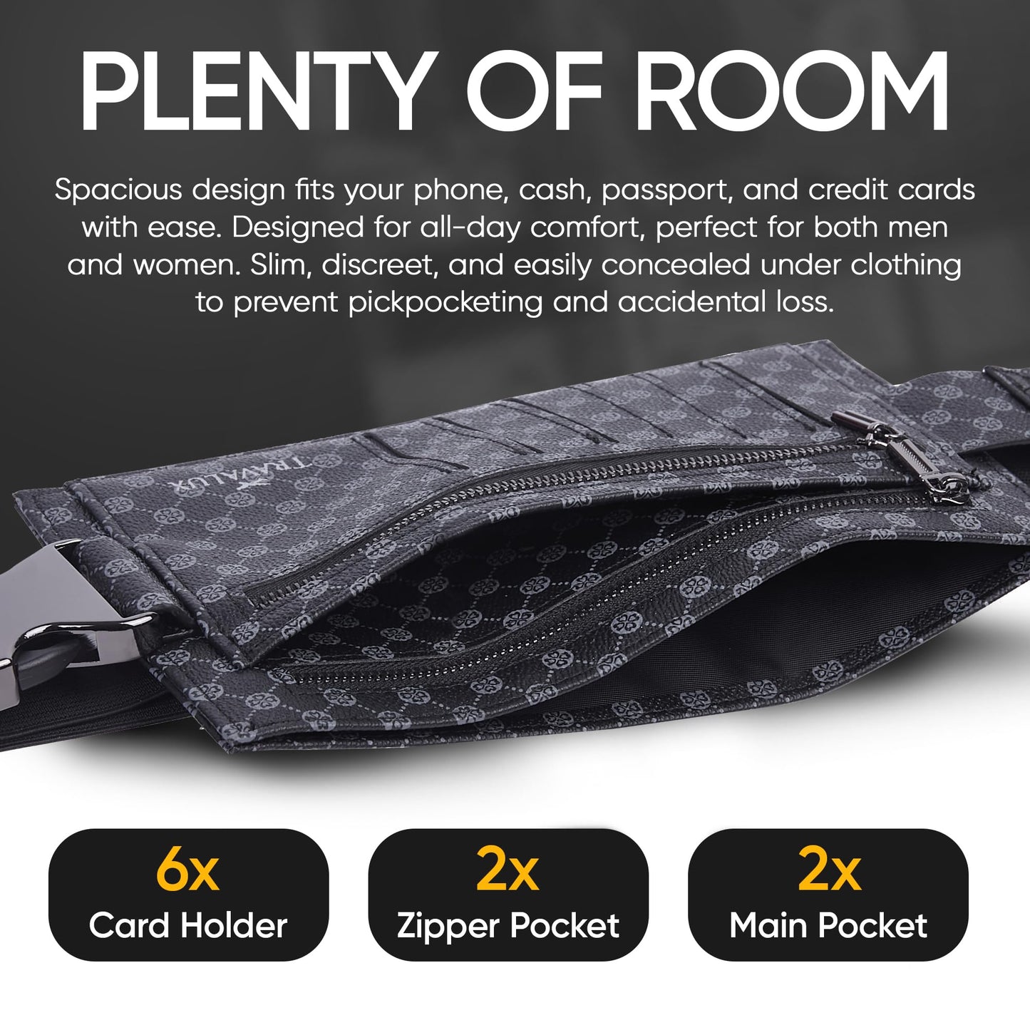 Luxury Travel Wallet – Hidden Money Belt, RFID-Blocking, Anti-Theft Passport Holder for Men & Women (Black Crest)