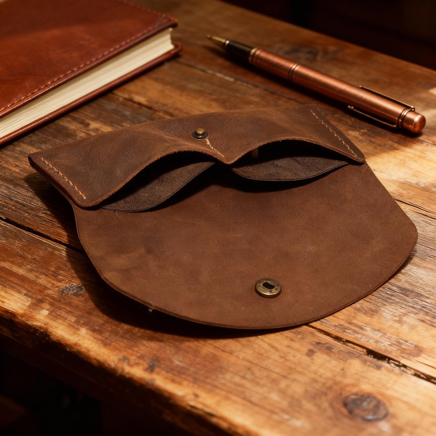 Handmade Crazy Horse Genuine Leather Envelope Wallet, Card Holder with 2 Card Slots Vintage Slim Hand-Stitched Wallet