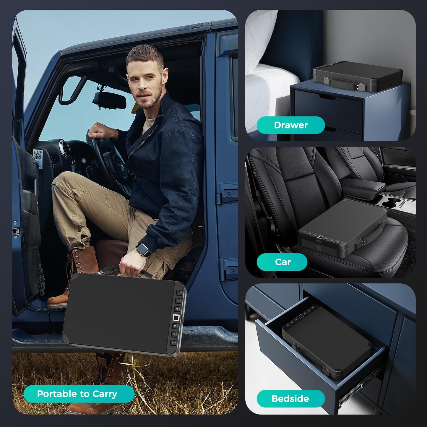 Miisekmy Gun Safe for Handgun Biometric Gun Safe for Car Pistols Safe, Quick Access Handgun Safe with Fingerprint PIN or Key Rechargeable Lock Case, for Home Car Travel Nightstand Bedside or Drawer