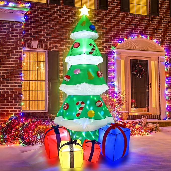 FRAMICS 7 FT Christmas Inflatable Outdoor Decoration, Inflatable Christmas Tree, Built-in LED Blow Up Christmas Decorations Outdoor, Colorful Christmas Tree Inflatable for Xmas Party Garden Decor
