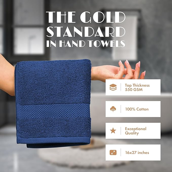 White Classic Navy Hand Towels for Bathroom Cotton Hand Towel Bulk for Gym