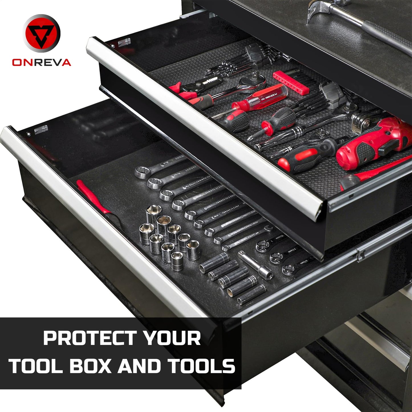 ONREVA Tool Box Liner 24 inch Wide x 24 Ft Large, Toolbox Drawer Liners, Heavy Duty Shelf Rubber Mat, Non Slip Pad Organizer for Rolling Tool Chest Drawers, Cabinet, Workbench, Black