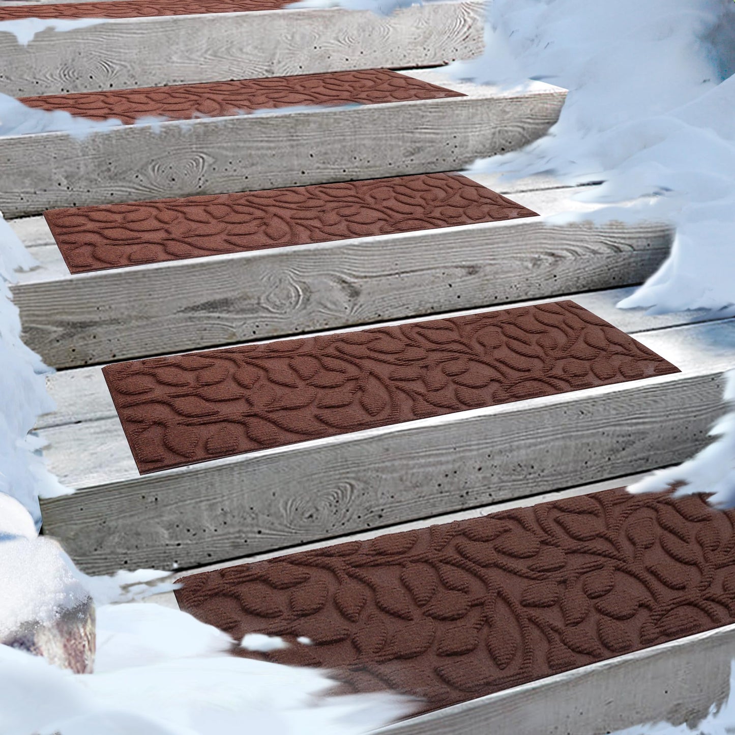 Aucuda Brown Stair Treads Outdoor for Dogs on Wooden Steps 6pcs 8.5" x 30", Non Slip Stair Runner Rug Heat Insulation Rubber Backing, Floral Staircase Mat Carpet for Indoor Grip Farmhouse.