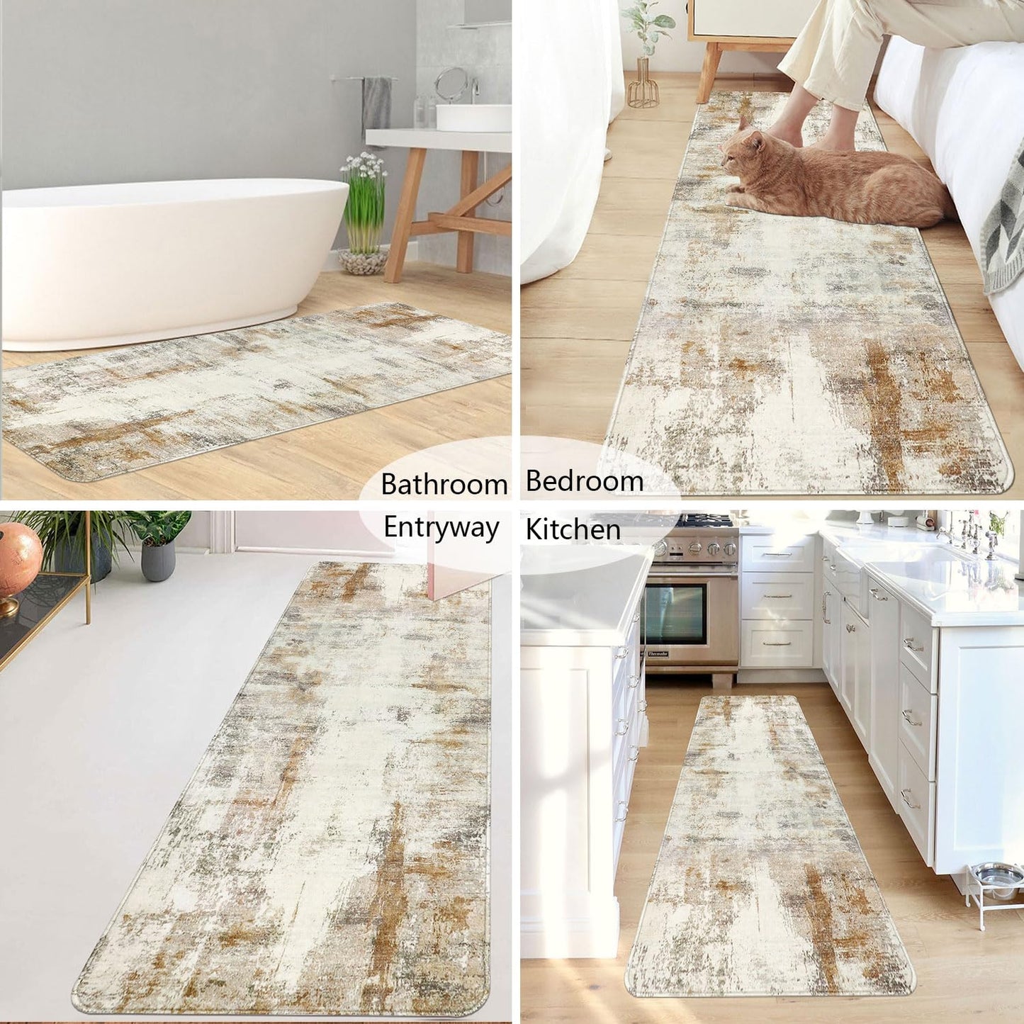 2x6 Runner Rug, famibay Modern Abstract Washable Rug Runners for Hallways Non Slip Faux Wool Carpet Runners for Kitchen Bathroom Bedroom(Beige/Camel)