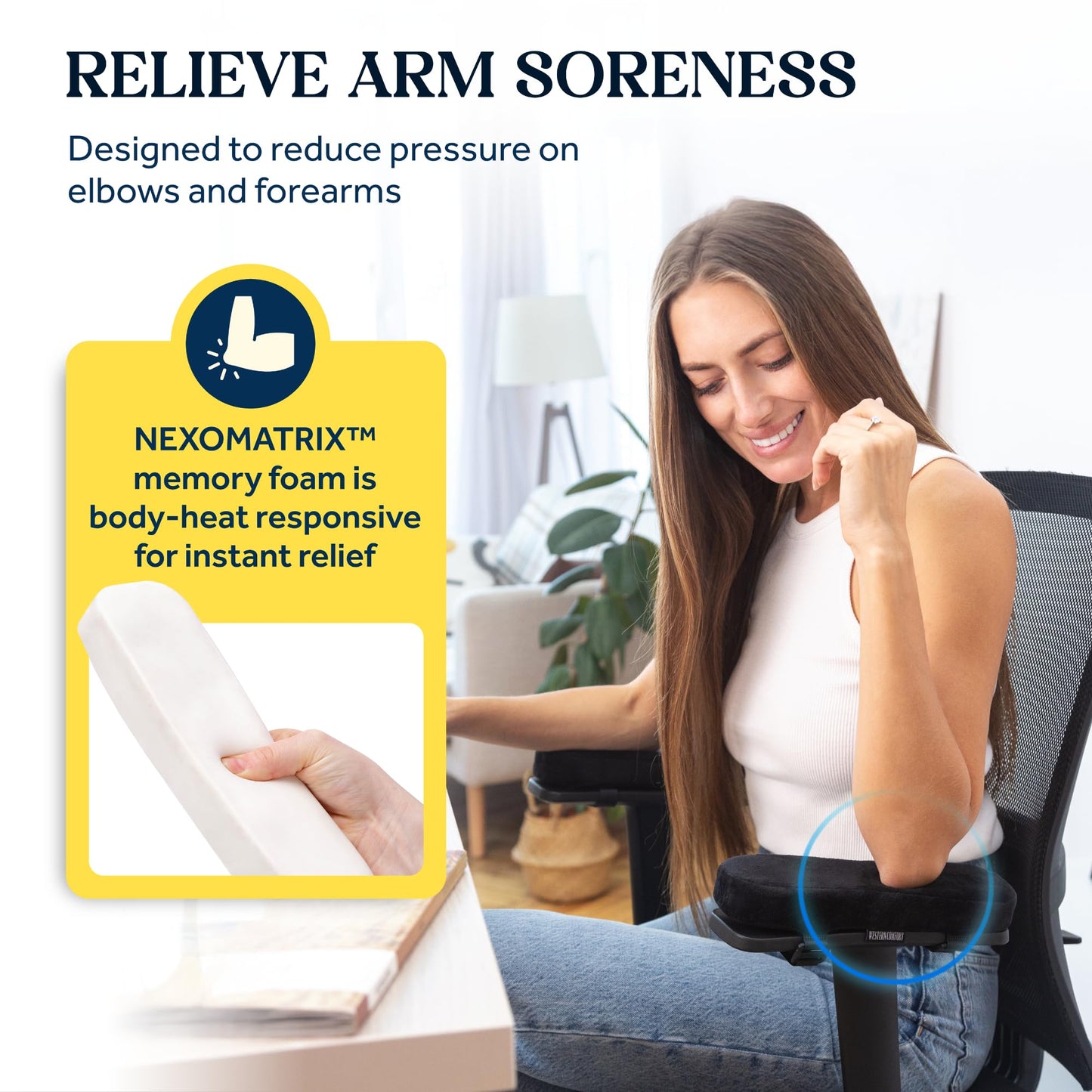 WESTERN COMFORT Thick Armrest Pads - Memory Foam Office Chair Arm Pads - Arm Rest for Desk Chair & Gaming Chair Armrest Pads - Chair Arm Covers - Elbow Support