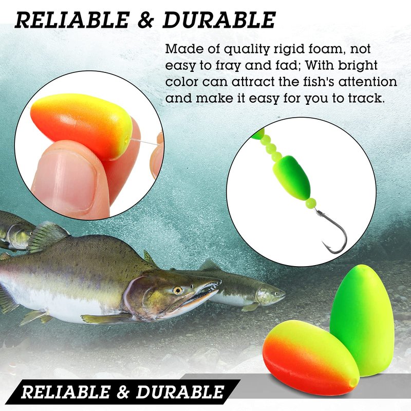 Skylety 60 Pieces Foam Floats Bullet Fishing Foam Snell Floats Pompano Rigs Oval Fly Fishing Strike Indicators for Trout Catfish Walleye(Yellow Green, Red Yellow)