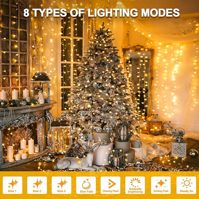 33FT Warm White String Lights – 100 LED Waterproof Fairy Lights on Clear Wire, Indoor Outdoor Christmas Wedding Patio Bedroom Party Decorations (33FT, Warm White)