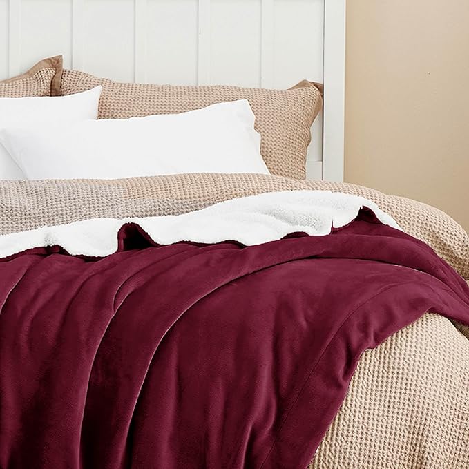 Bedsure GentleSoft Sherpa Fleece Blankets Queen Size for Bed - Thick and Warm Throw for Women, Soft Fuzzy Plush Queen Christmas Blanket for Winter, Burgundy, 90x90 Inches