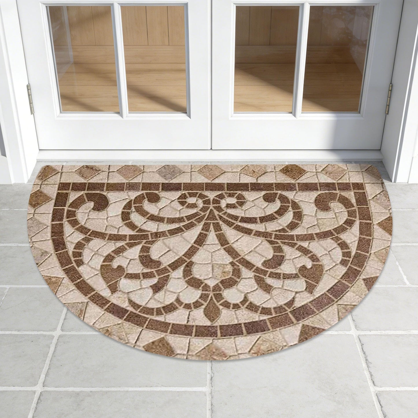 WOYUO Half Circle Door Mat 20"x31.5" Non-Slip Washable Welcome Mat, Low Profile Front Door Mat Semicircular Entrance Doormat, Dirt Trapper Floor Mat (Brown Marble Pattern, 24"x 36" Large Half Round)