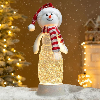 Christmas Snowman Decorations, Lighted Snowman Plush Swirling Glitter Musical Christmas Snow Globe, Christmas Water Lantern Ornaments for Festival Decoration Gifts