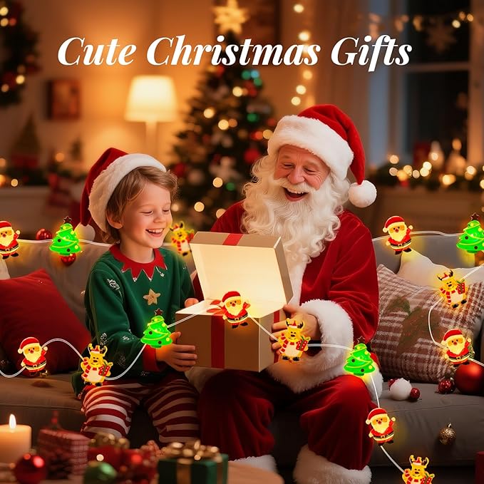 Aogist Christmas String Lights, 16ft 50 LED Battery Powered Reindeer Santa Claus Christmas Tree Decoration Lights for Indoor Outdoot Party Festival Christmas Decorative (2 Pack)