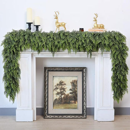 6FT Real Touch Cedar Garland for Fireplace - Artificial Christmas Garlands Realistic Faux Greenery Fake Pine Needles Garland for Holiday,Table, Window,Mantel,Stairs, Home,Indoor Outdoor Decor (1PCS)