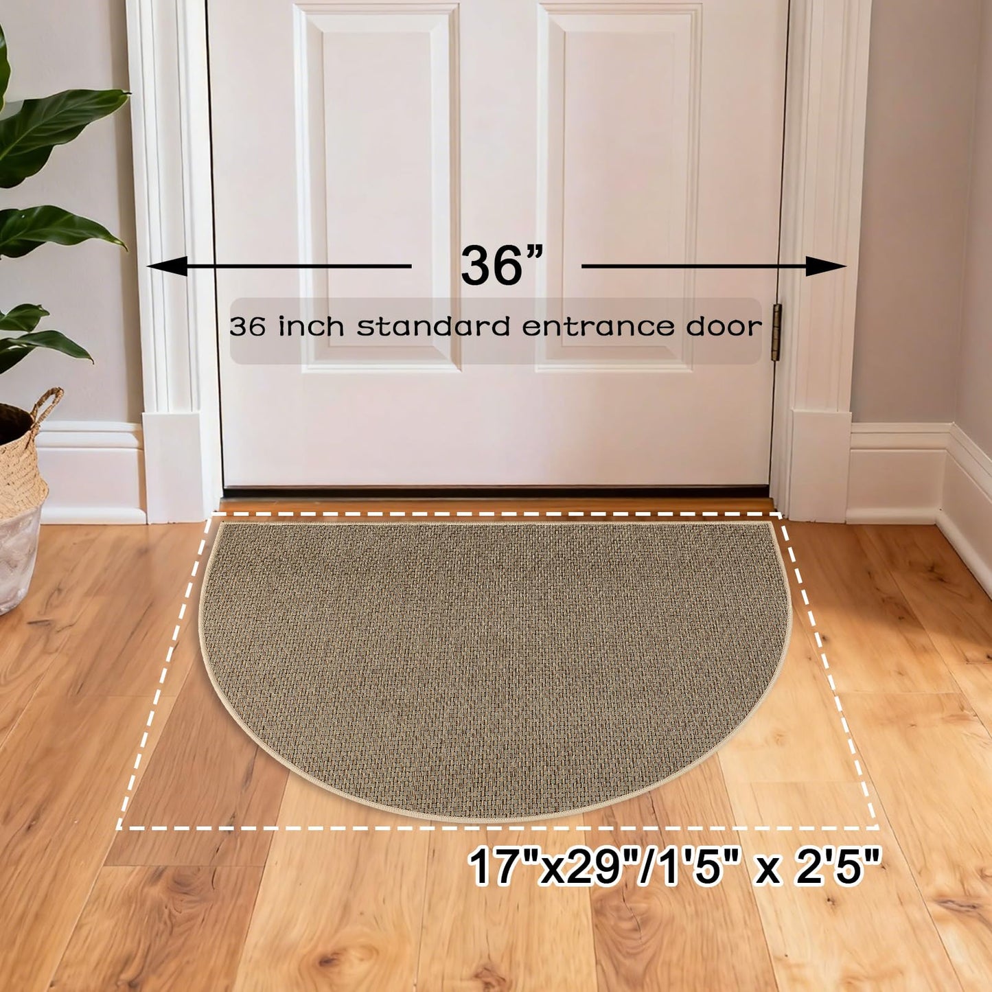 MATIRUG Door Mat,Ultra Thin Half Circle Non Slip Washable Indoor Outdoor Doormat,Low Profile Welcome Entryway Dirt Trapper Entry Rug for Front Back Door Kicthen 17"x29"BeigeGray