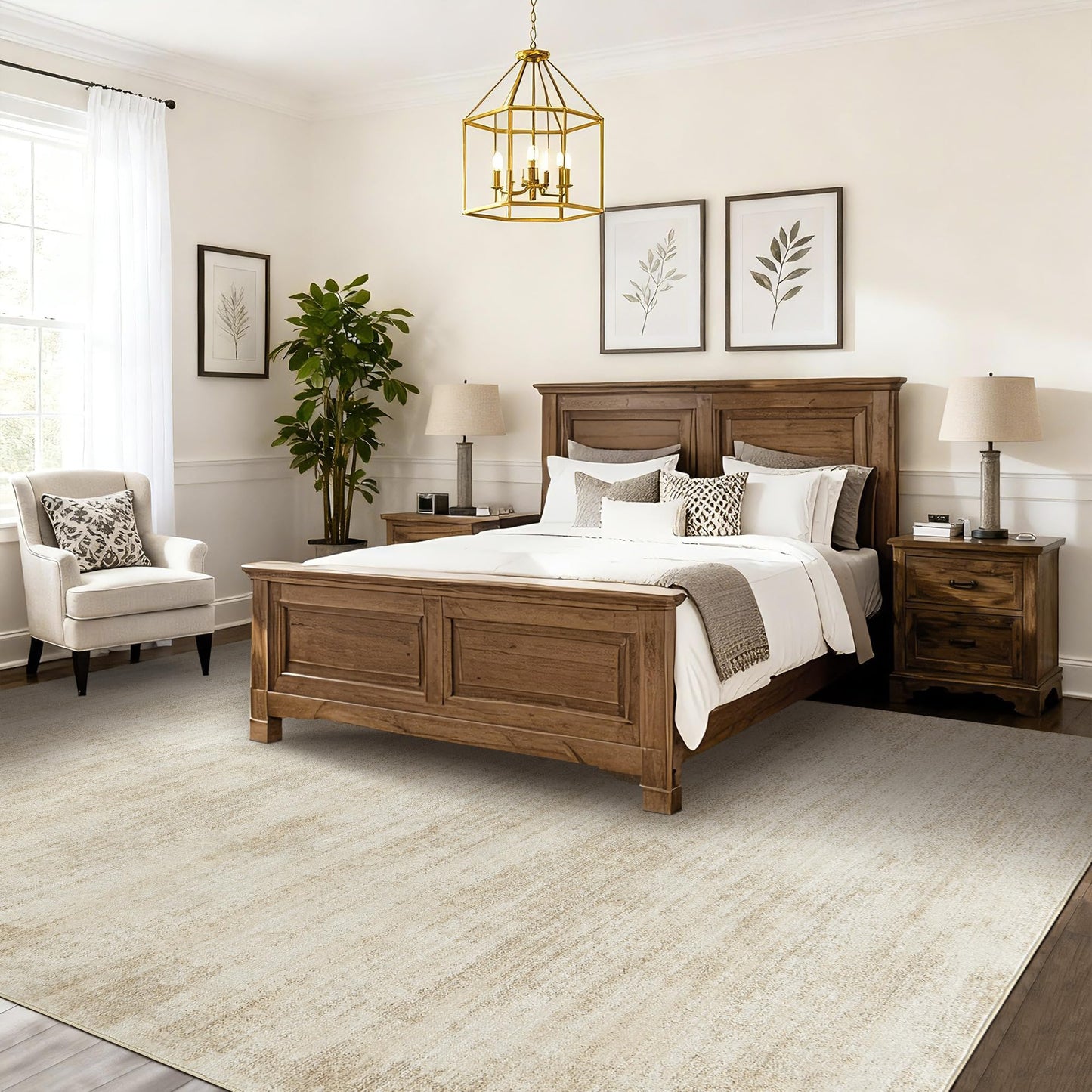 BILEEHOME 5x8 Area Rugs for Living Room, Neutral Abstract Modern Farmhouse Boho Rugs for Dining Room Bedroom, Tan Brown with Cream Beige
